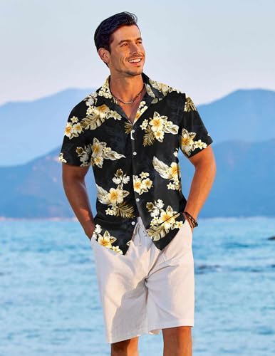 415Re5D3zyL.jpg Hawaiian Shirt for Men Short Sleeve Floral Button Down Shirt Tropical Casual Summer Beach Shirts