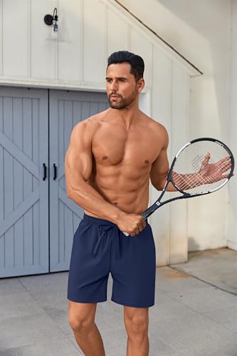 Men's 2 in 1 Running Shorts 2 Pack Athletic Shorts Quick Dry Gym Training Workout Shorts with Pockets