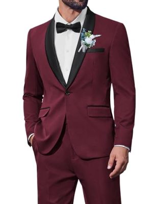 Men's 2 Piece Suit Slim Fit Shawl Lapel One Button Formal Tuxedo Jacket Pants Set for Wedding Prom Business