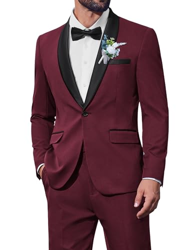 Men's 2 Piece Suit Slim Fit Shawl Lapel One Button Formal Tuxedo Jacket Pants Set for Wedding Prom Business