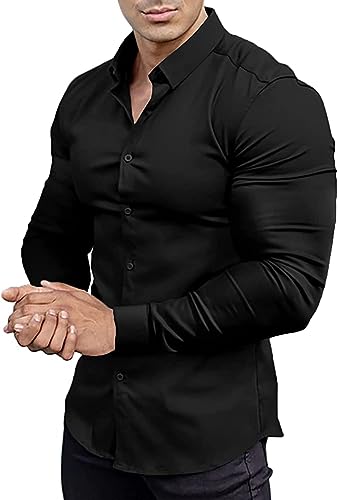 416MgKlTS2L.jpg Men’s Muscle Fit Dress Shirts Athletic Slim Fit Long Sleeve Stretch Casual Button Down Shirt