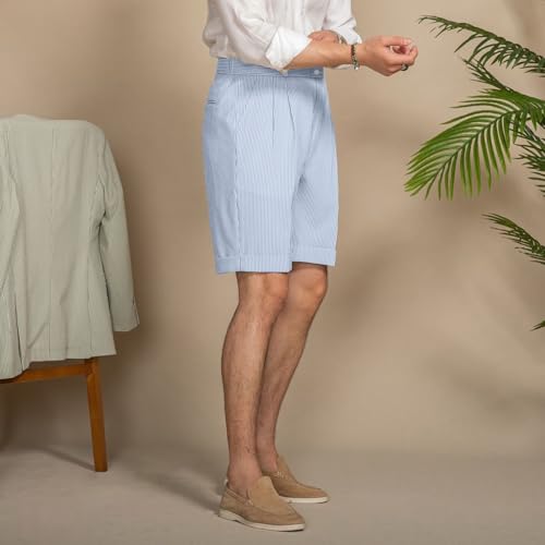 Mens Summer Seersucker Shorts Striped Slim Fit Flat Front Walk Short Pants Sear Sucker Suit Flat Front Shorts