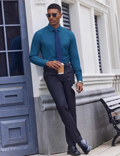 Men's Dress Shirts Long Sleeve Casual Button Down Shirt Solid Wrinkle Free Formal Business Shirts