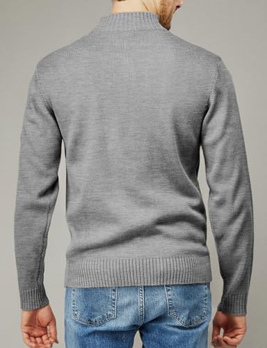 Mens Casual Slim Fit Pullover Sweaters Long Sleeve Knitted Fabric Zip Up Mock Neck Polo Sweater