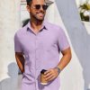 416uBVtJazL.jpg Men's Short Sleeve Button Down Shirt Casual Untucked Dress Shirt Stretch Denim Shirt