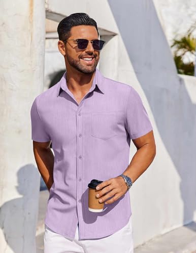 416uBVtJazL.jpg Men's Short Sleeve Button Down Shirt Casual Untucked Dress Shirt Stretch Denim Shirt