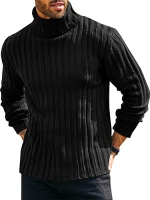Mens Chunky Turtleneck Sweaters Cable Knitted Casual Slim Fit Fall Winter Warm Pullover Sweater
