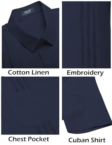 Mens Cuban Guayabera Shirt Short Sleeve Linen Button Down Shirts Casual Summer Beach Tops