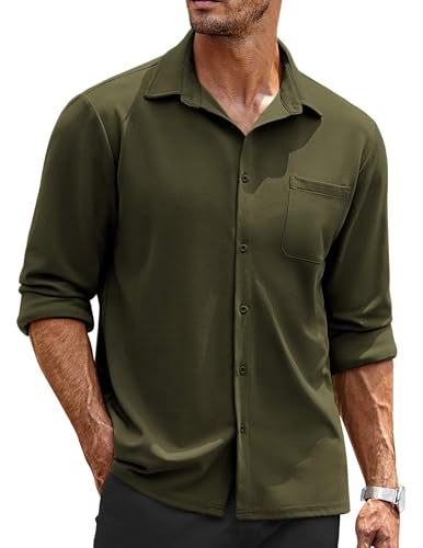Mens Long Sleeve Button Down Shirts Wrinkle Free Untucked Shirts Casual Dress Shirt for Men