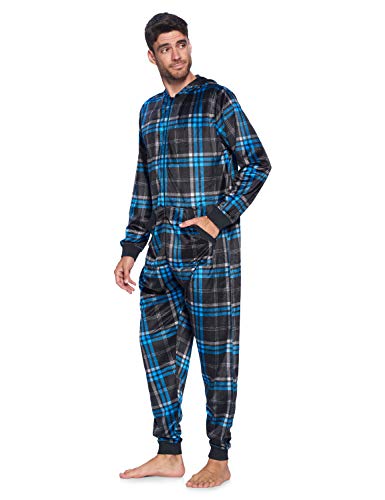Men's Mink Fleece Hooded One-Piece Union Suit Pajamas