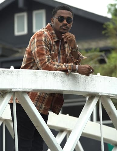 Men's Flannel Shirts Casual Button Down Plaid Shirt Jacket Long Sleeve Fleece Shacket with Pockets