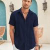 Mens Cuban Guayabera Shirt Short Sleeve Linen Button Down Shirts Casual Summer Beach Tops