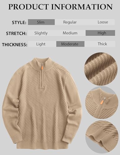 Mens Quarter Zip Sweater Casual Slim Fit Pullovers Sweaters Knit Twill Texture Pullover