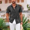 Men's Cuban Guayabera Shirt Short Sleeve Button Down Shirts Casual Summer Beach Shirts