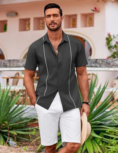 Men's Cuban Guayabera Shirt Short Sleeve Button Down Shirts Casual Summer Beach Shirts