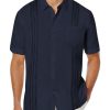 Mens Cuban Guayabera Shirt Short Sleeve Linen Button Down Shirts Casual Summer Beach Tops