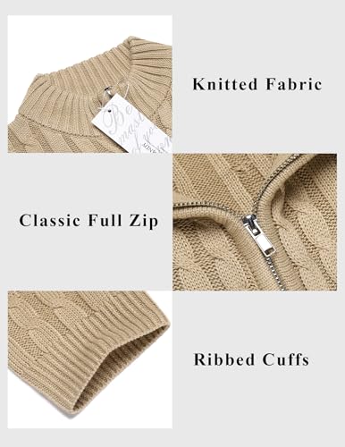 Men's Full Zip Cardigan Sweater Slim Fit Cable Knitted Zip Up Sweater with Pockets