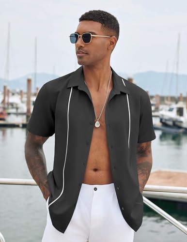 Men's Cuban Guayabera Shirt Short Sleeve Button Down Shirts Casual Summer Beach Shirts