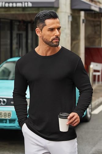 Men's Long Sleeve Tee Shirts Crew Neck T Shirt Solid Casual Basic Tees Soft Stretch T-Shirts