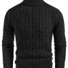 Men's Turtleneck Pullover Sweaters Long Sleeve Solid Twisted Cable Knit Sweater