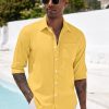 Men's Casual Button Down Shirt Long Sleeve Linen Chambray Shirt