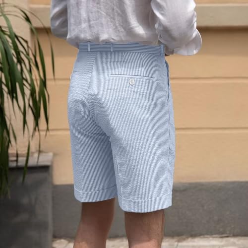 Mens Summer Seersucker Shorts Striped Slim Fit Flat Front Walk Short Pants Sear Sucker Suit Flat Front Shorts