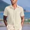Men's Casual Short Sleeve Button Down Summer Beach Shirt Lightweight Textured Wrinkle Free Untucked Shirts