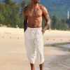 41Clc2ujTbL.jpg Men's Linen Harem Capri Pants Lightweight Loose 3/4 Shorts Drawstring Elastic Waist Casual Beach Boho Yoga Trousers
