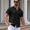 Men's Muscle Dress Shirts Slim Fit Stretch Short Sleeve Casual Button Down Shirts for Men
