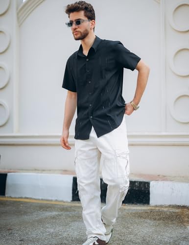 Mens Cuban Guayabera Shirt Short Sleeve Button Down Shirts Summer Beach Vacation Shirts