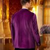 Men's Velvet Blazer Notched Lapel One Button Velour Tuxedo Jacket for Prom Wedding Party Dinner