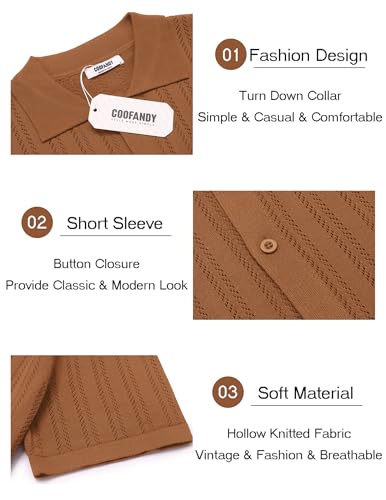 41DylM7wjNL.jpg Men's Knit Shirts Short Sleeve Button Down Polo Shirt Crochet Casual Vintage Summer Beach Shirts