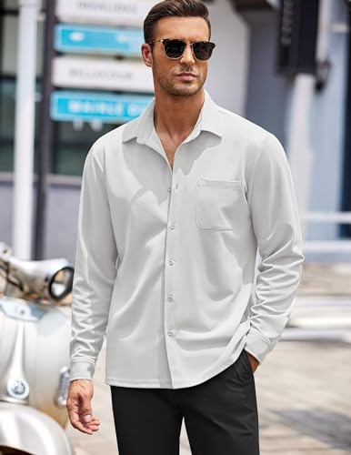Mens Long Sleeve Button Down Shirts Wrinkle Free Untucked Shirts Casual Dress Shirt for Men
