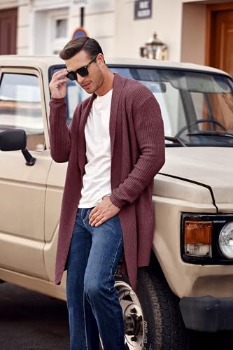 Mens Shawl Collar Long Cardigan Knit Ruffle Fashion Sweater Drape Cape