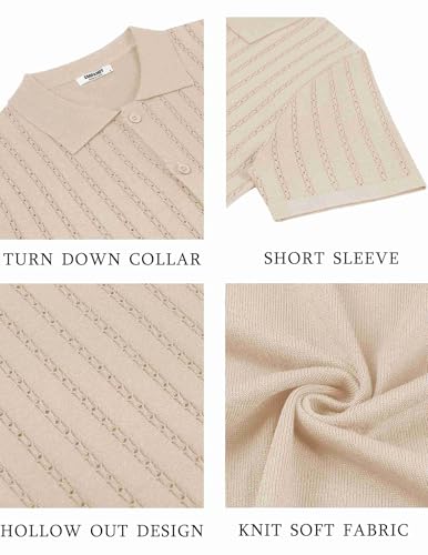 Men's Knit Shirts Short Sleeve Button Down Polo Shirt Vintage Casual Summer Beach Shirts
