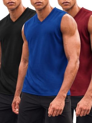 Men's 3 Pack Workout Tank Tops Gym Sleeveless Shirts V Neck Bodybuilding Muscle Tee Shirt
