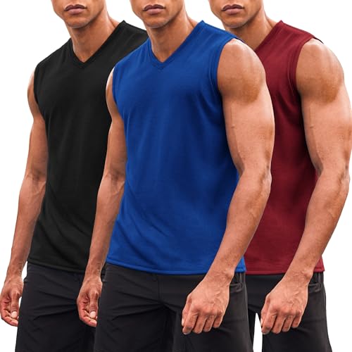 41EtDjqQC5L.jpg Men's 3 Pack Workout Tank Tops Gym Sleeveless Shirts V Neck Bodybuilding Muscle Tee Shirt