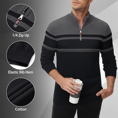MAGNIVIT Men's Sweater Quarter Zip Striped Pullover Fall Winter Spring Color Block Polo Sweatshirts