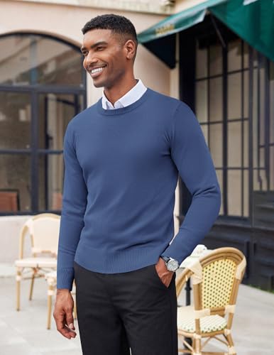 41FDhOhOf7L.jpg Men's Crew Neck Sweater Slim Fit Lightweight Sweatshirts Knitted Pullover for Casual Or Dressy Wear