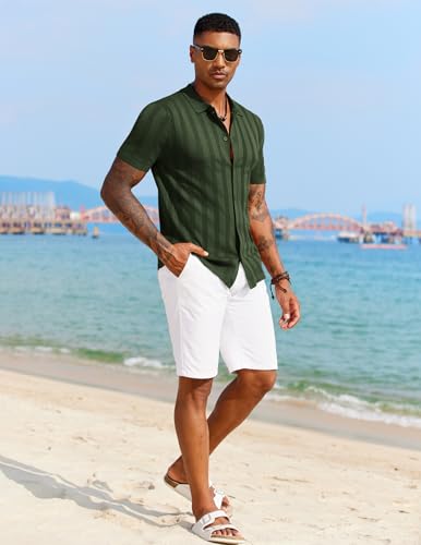 Men's Knit Polo Shirt Vintage Button Down Shirt Short Sleeve Hawaiian Shirt 2025 Summer Fashion Beach Shirts