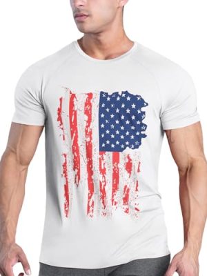 Men's Short Sleeve Loose fit Basic T-Shirt Active Performance Sports Tee Flag