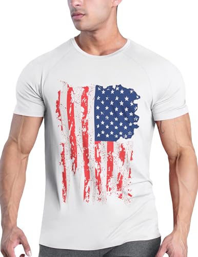 Men's Short Sleeve Loose fit Basic T-Shirt Active Performance Sports Tee Flag