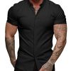Men's Muscle Dress Shirts Slim Fit Stretch Short Sleeve Casual Button Down Shirts for Men