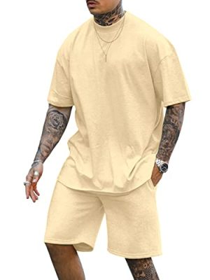 Mens 2 Piece Outfits Casual Tracksuit Shorts Summer Sweatsuit Oversize Short Sleeve Sport Set