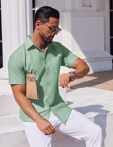 41GTYGIZG6L.jpg Mens Button Down Short Sleeve Shirt Casual Dress Shirt Untucked Summer Shirts with Pocket