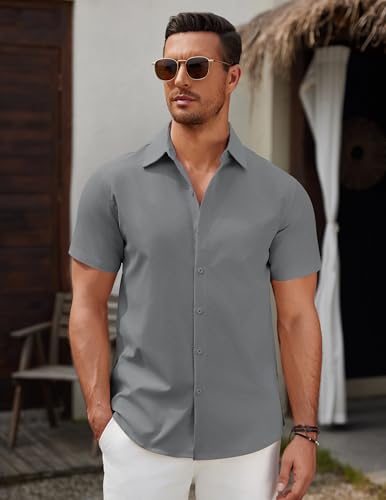 Men's Short Sleeve Button Down Casual Shirts for Men Summer Untucked Shirts