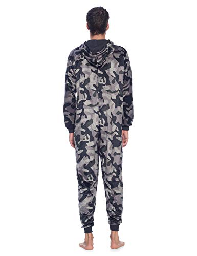 Men's Mink Fleece Hooded One-Piece Union Suit Pajamas
