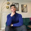 Men's Slim Fit Turtleneck Sweater Casual Twist Patterned Pullover Knitted Sweater Royal Blue