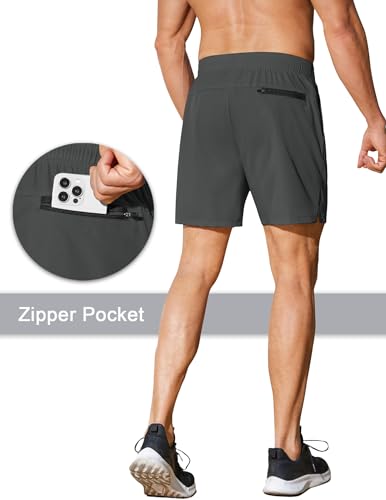 41H-W-G9V7L.jpg Men's Running Athletic Shorts 5 Inch 2 Pack Gym Workout Shorts Fitted Exercise Hiking Shorts with Zipper Pocket