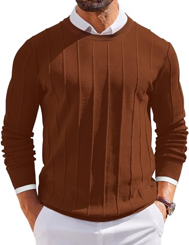 Men's Crew Neck Sweater Long Sleeve Ribbed Knit Dress Sweaters Casual Slim Fit Pullover